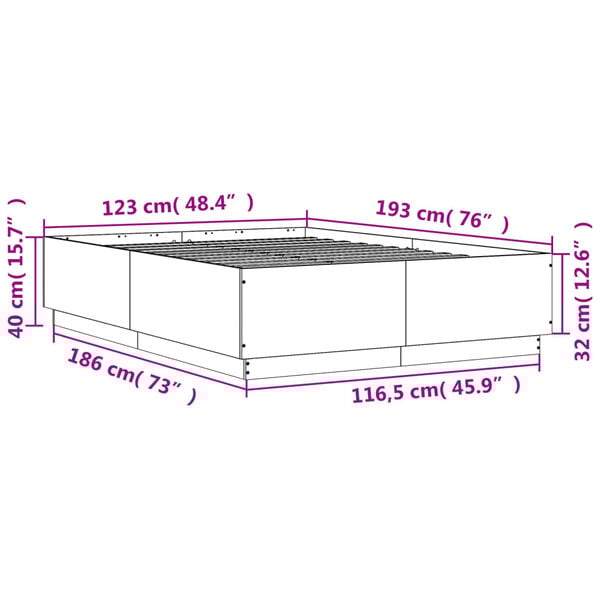 vidaXL Πλαίσιο Κρεβατιού με LED Sonoma Δρυς 120x190εκ. Επεξ. Ξύλο