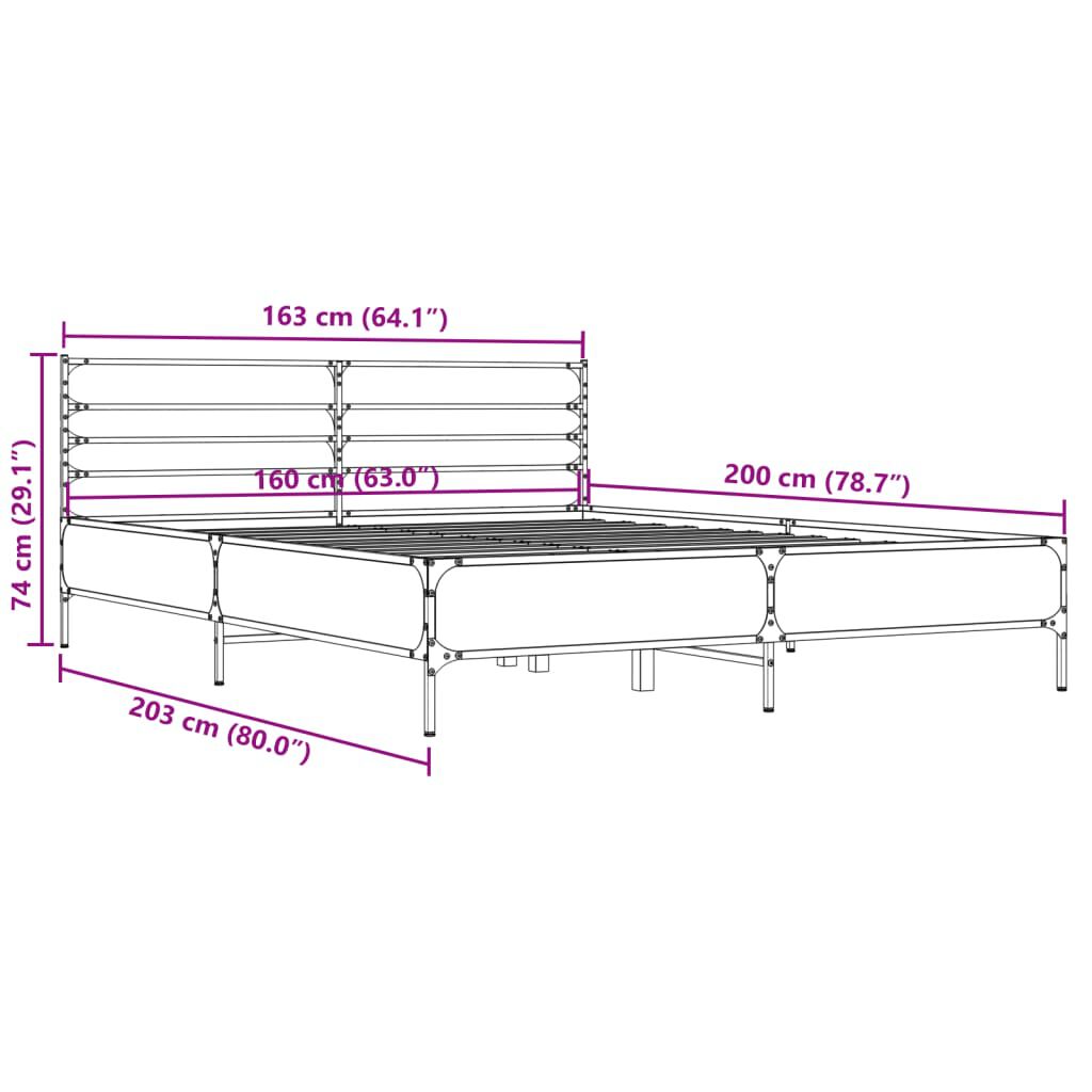 vidaXL Πλαίσιο Κρεβατιού Καφέ Δρυς 160x200 εκ. Επεξ. Ξύλο & Μέταλλο