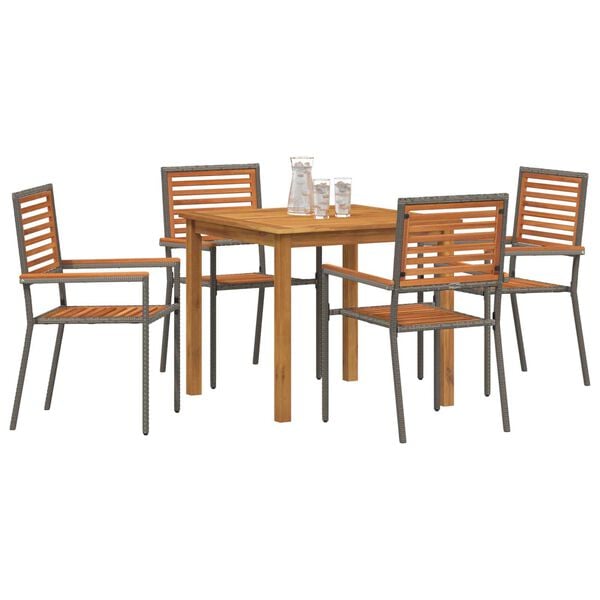 vidaXL Σέτ φαγητού για κήπο 5 pcs Γκρι Πολυ ράταν