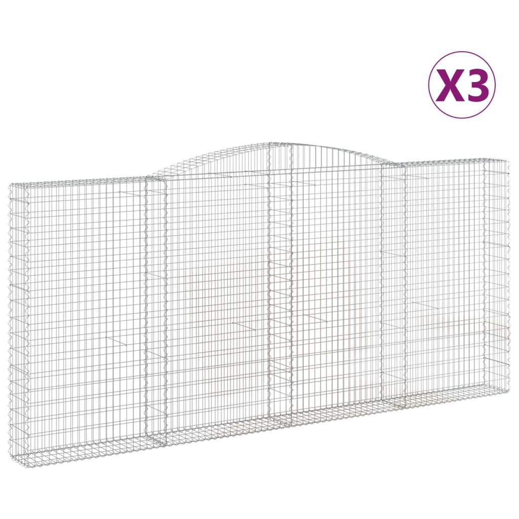 vidaXL Συρματοκιβώτια Τοξωτά 3 τεμ. 400x30x180/200 εκ. Γαλβαν. Ατσάλι