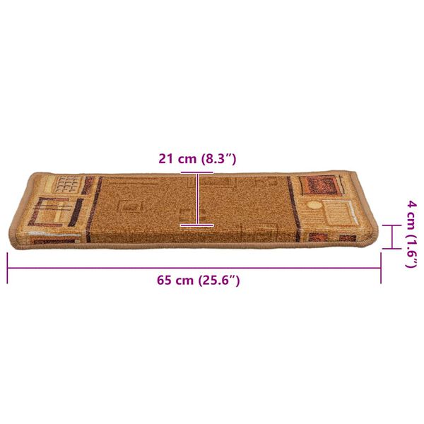 vidaXL Πατάκια Σκάλας Αυτοκόλλητα 15 τεμ. Μπεζ 65x21x4 εκ.