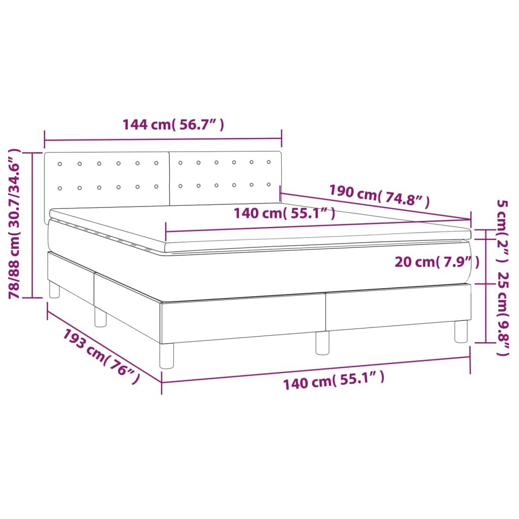 vidaXL Κρεβάτι Boxspring με Στρώμα & LED Κρεμ 140x190 εκ. Υφασμάτινο