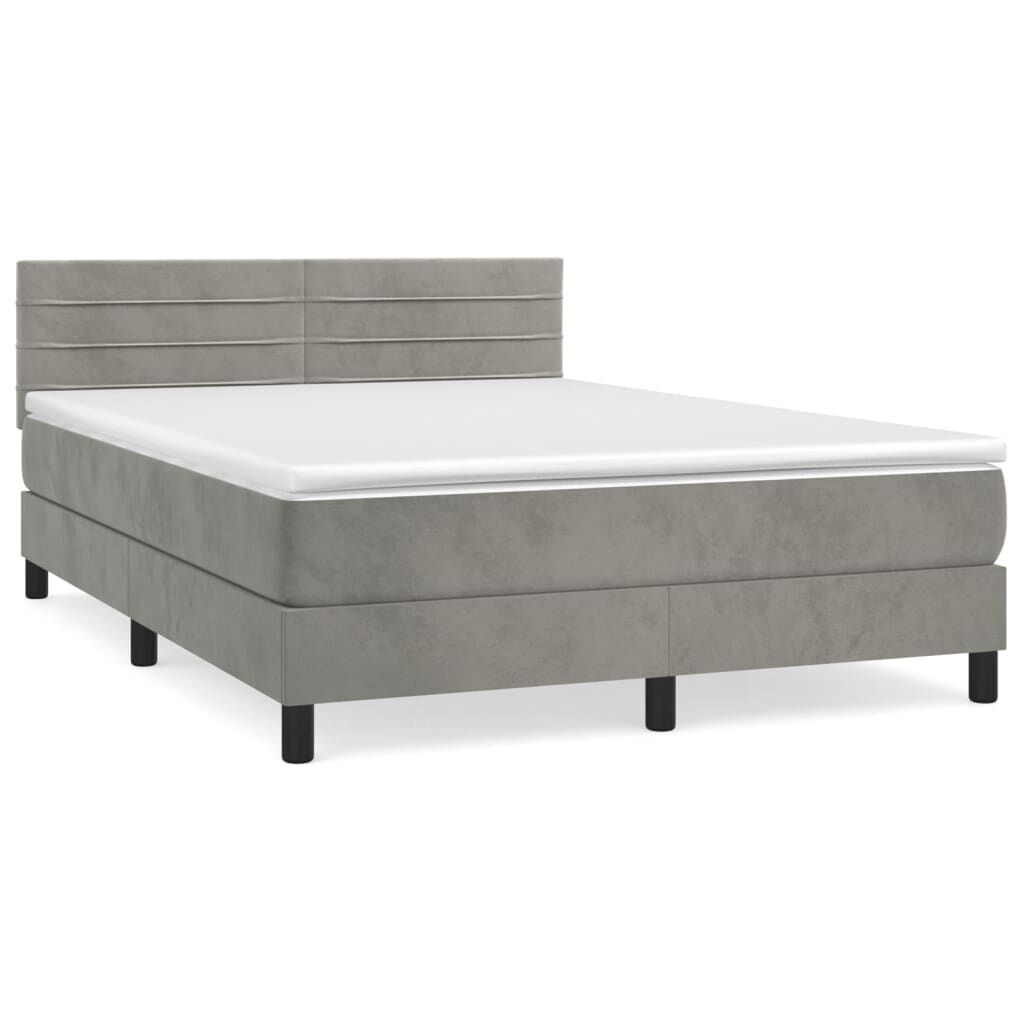 vidaXL Κρεβάτι Boxspring με Στρώμα Ανοιχτό Γκρι 140x200 εκ. Βελούδινο