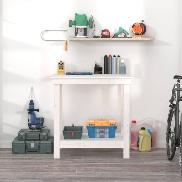 vidaXL Πάγκος Εργασίας Λευκός 80 x 50 x 80 εκ. από Μασίφ Ξύλο Πεύκου