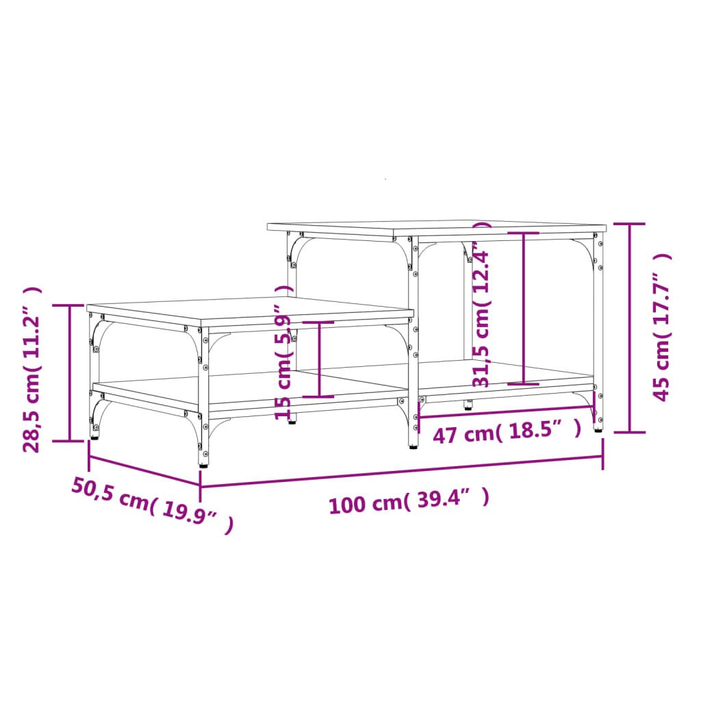 vidaXL Τραπεζάκι Σαλονιού Καφέ Δρυς 100x50,5x45 εκ. Επεξεργασμένο Ξύλο