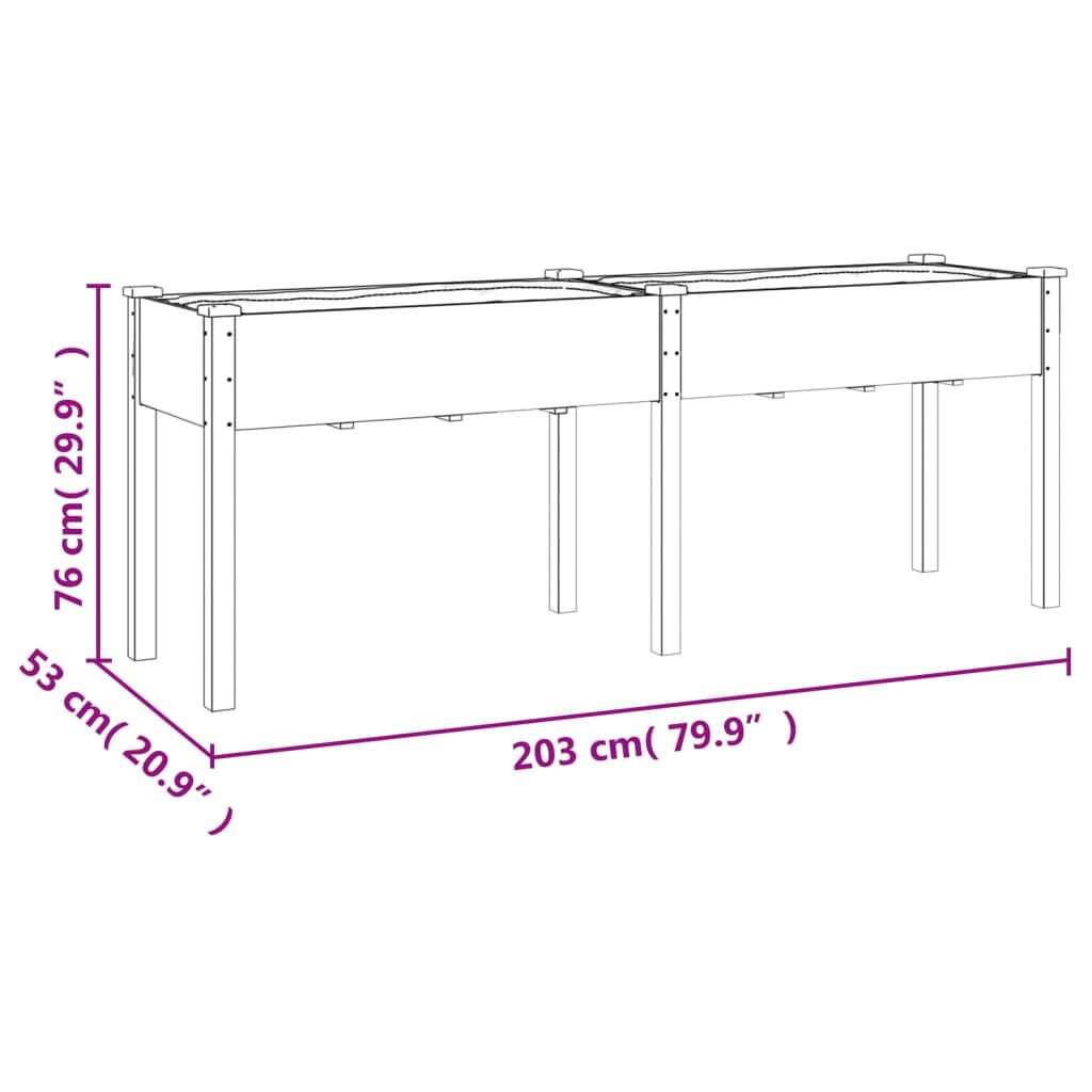 vidaXL Γλάστρα με Επένδυση Γκρι 203x53x76 εκ. από Μασίφ Ξύλο Ελάτης