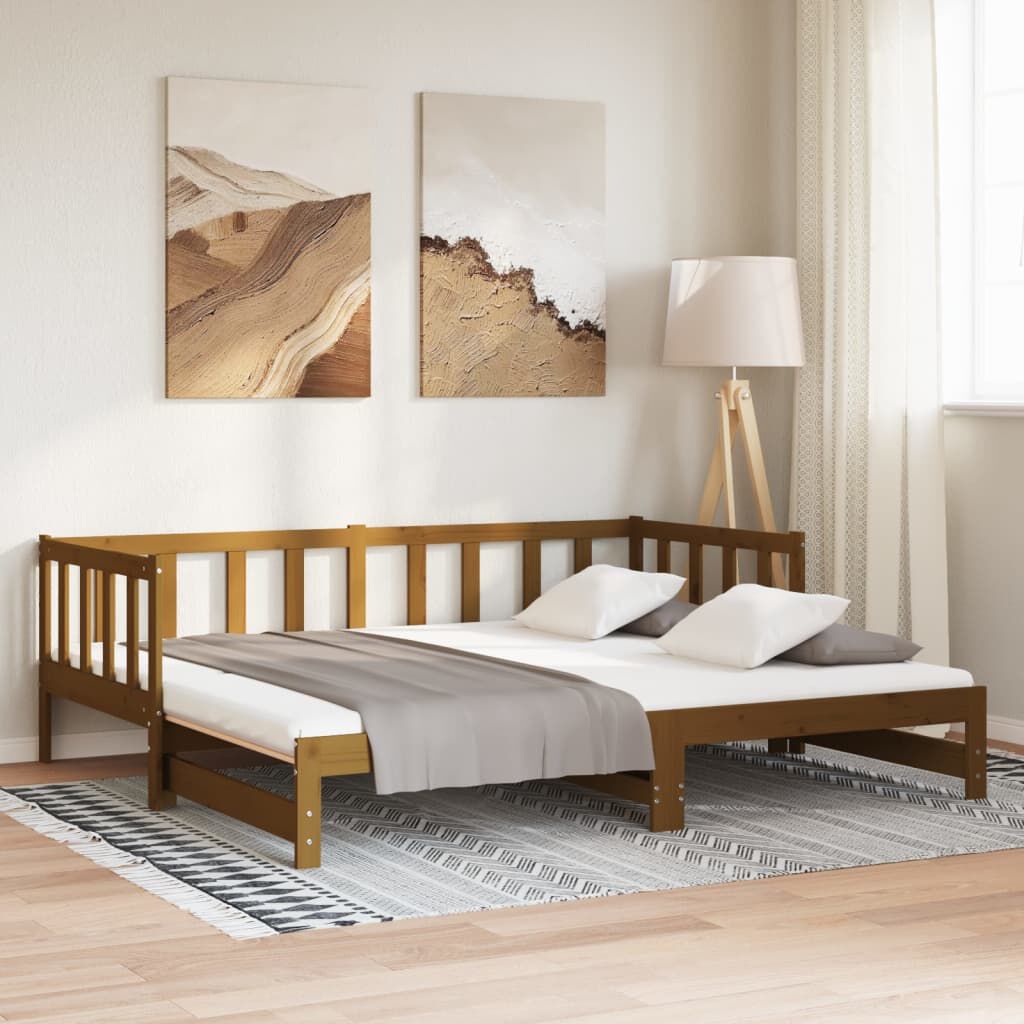 vidaXL Καναπές Κρεβάτι Καφέ Μελί 2 x (90 x 200) εκ. Μασίφ Ξύλο Πεύκου