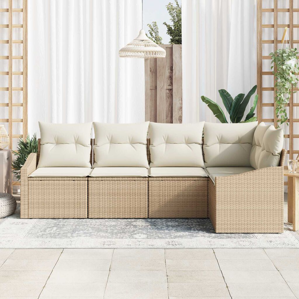 vidaXL Σέτ φαγητού για κήπο με μαξιλάρι 5 pcs Μπεζ και Κρέμα
