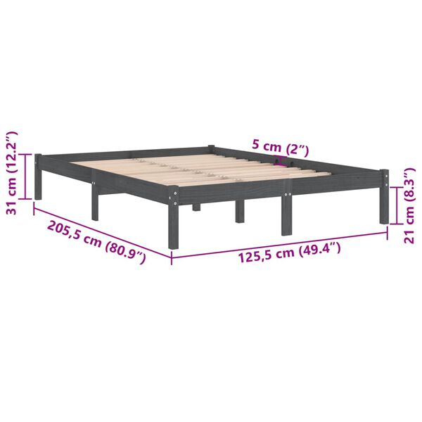 vidaXL Πλαίσιο Κρεβατιού Γκρι 120 x 200 εκ. από Μασίφ Ξύλο Πεύκου