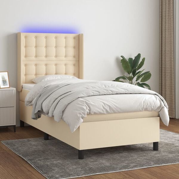 vidaXL &Kappa;&rho;&epsilon;&beta;ά&tau;&iota; Boxspring &mu;&epsilon; &Sigma;&tau;&rho;ώ&mu;&alpha; & LED &Kappa;&rho;&epsilon;&mu; 90x200 &epsilon;&kappa;. &Upsilon;&phi;&alpha;&sigma;&mu;ά&tau;&iota;&nu;&omicron;