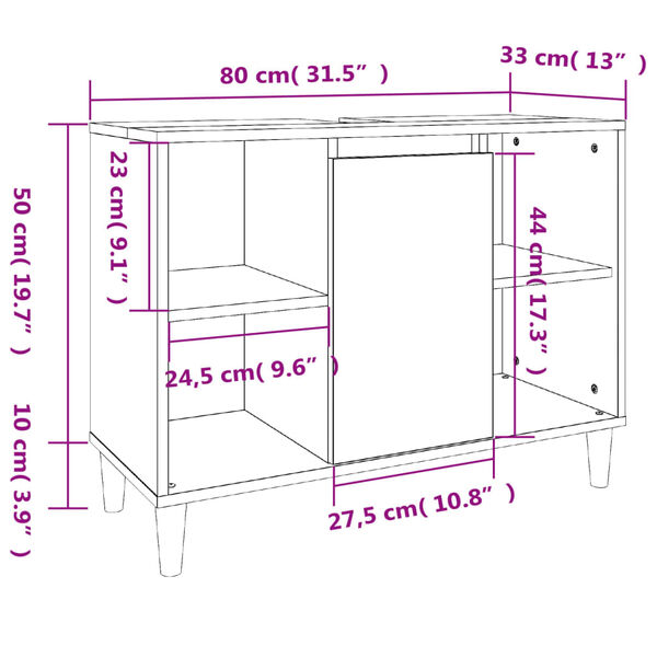 vidaXL Ντουλάπι Νιπτήρα Γκρι Sonoma 80 x 33 x 60εκ. Επεξεργασμένο Ξύλο