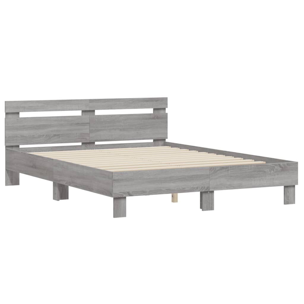 vidaXL Πλαίσιο Κρεβατιού με Κεφαλάρι Γκρι Sonoma 150x200εκ. Επεξ. Ξύλο