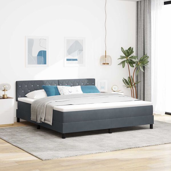 vidaXL Κρεβάτι με Βάση και Στρώμα Σκούρο Γκρι 180x200 εκ. Βελούδο