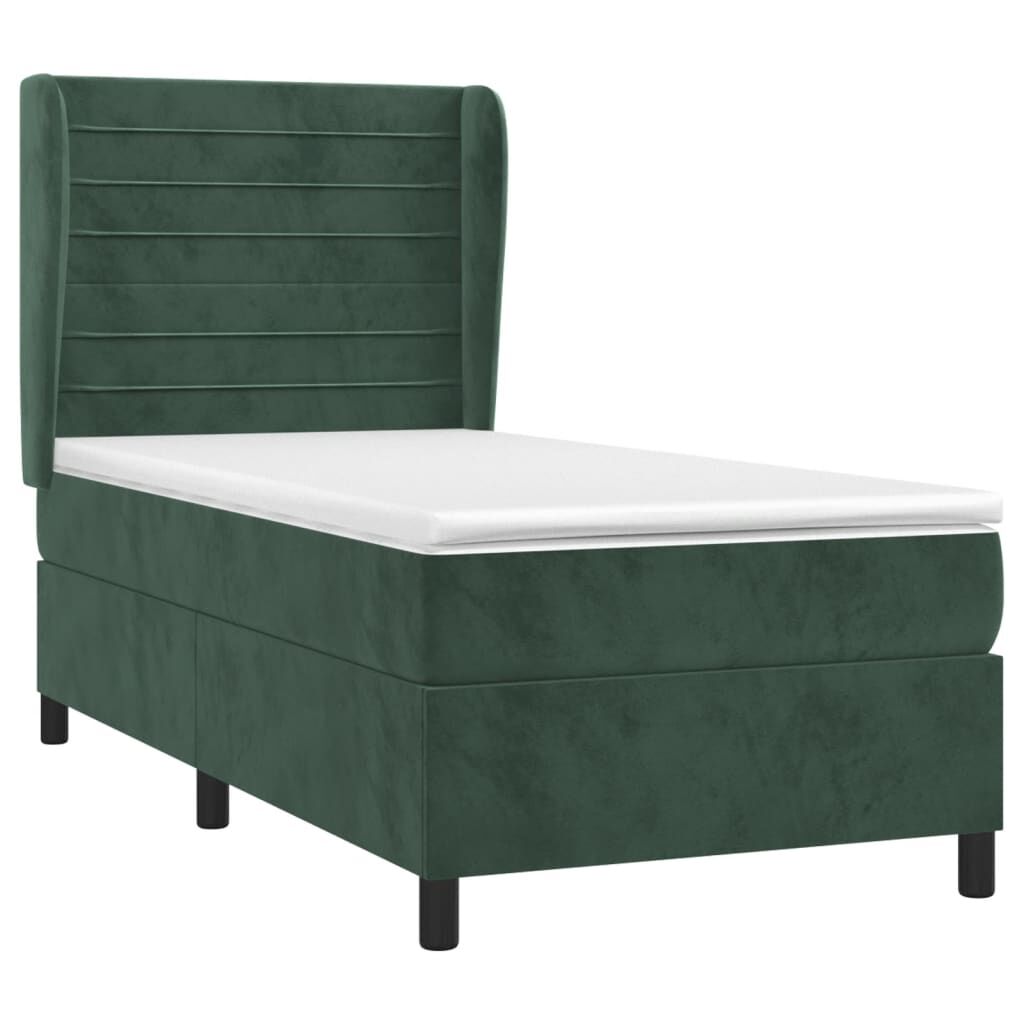 vidaXL Κρεβάτι Boxspring με Στρώμα Σκούρο Πράσινο 90x190 εκ. Βελούδινο