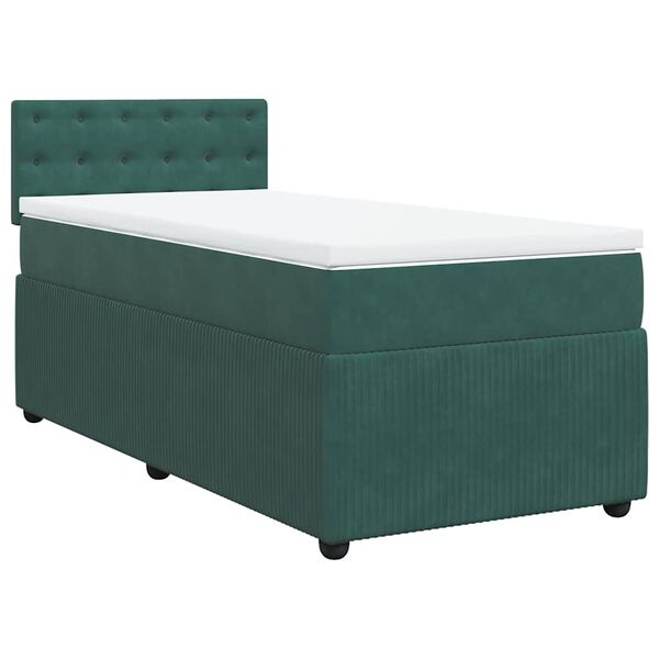 vidaXL Κρεβάτι Boxspring με Στρώμα Σκούρο Πράσινο 90x200 εκ. Βελούδινο