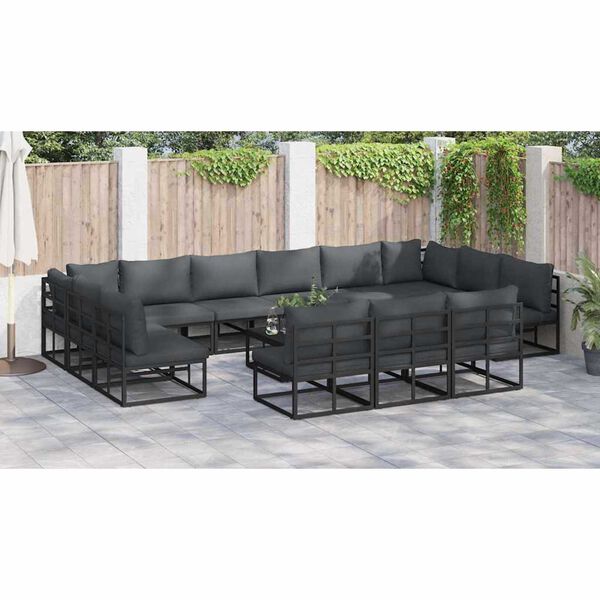 vidaXL Σετ Καναπέ Κήπου με μαξιλάρι 13 pcs Μαύρο Αλουμίνιο