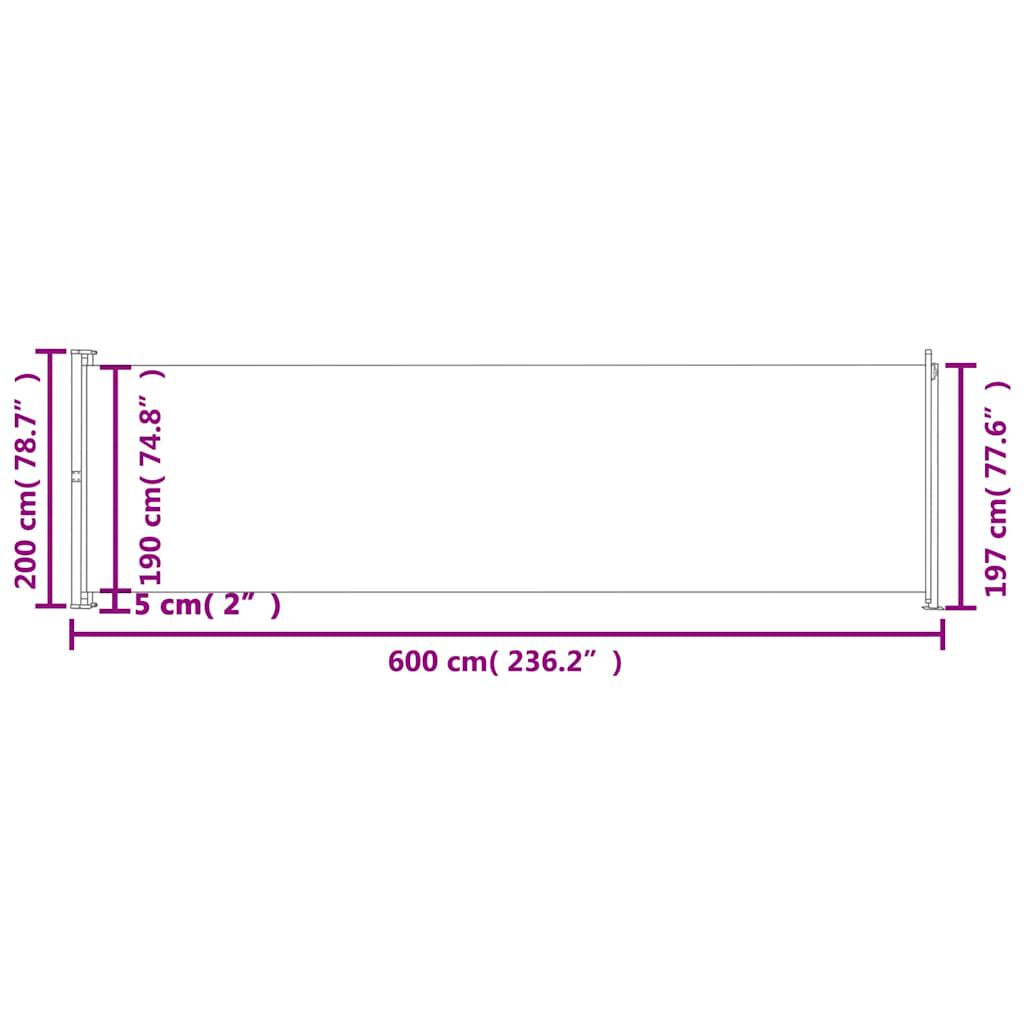 vidaXL Σκίαστρο Πλαϊνό Συρόμενο Βεράντας Καφέ 200 x 600 εκ.