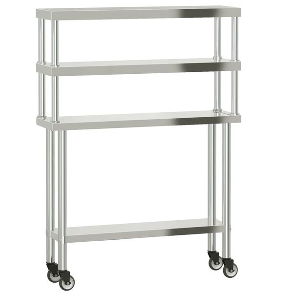 vidaXL Πάγκος Εργασίας Κουζίνας με Ράφι 110x30x150 εκ. Ανοξείδ. Ατσάλι