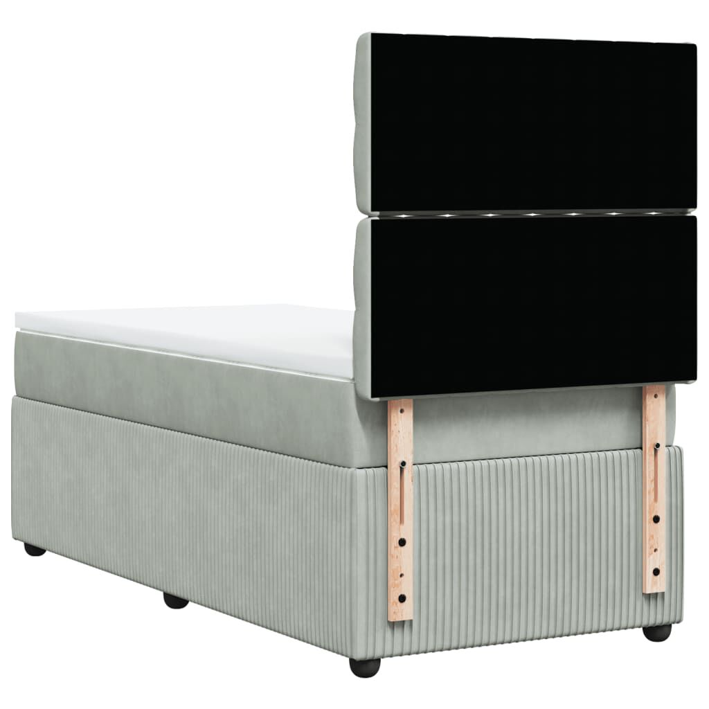 vidaXL Κρεβάτι Boxspring με Στρώμα Ανοιχτό Γκρι 90x200 εκ. Βελούδινο