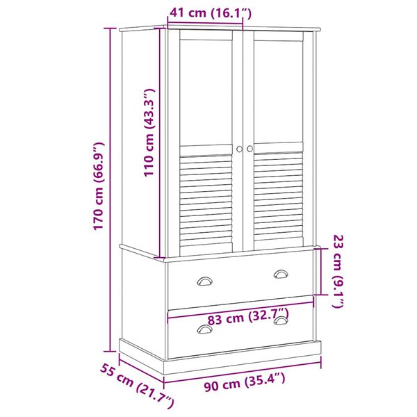 vidaXL Ντουλάπα VIGO Γκρι 90 x 55 x 170 εκ. από Μασίφ Ξύλο Πεύκου