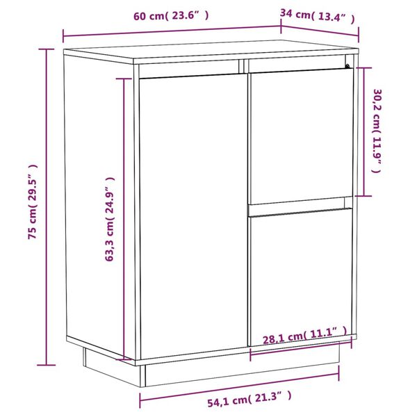 vidaXL Ντουλάπι 60 x 34 x 75 εκ. από Μασίφ Ξύλο Πεύκου