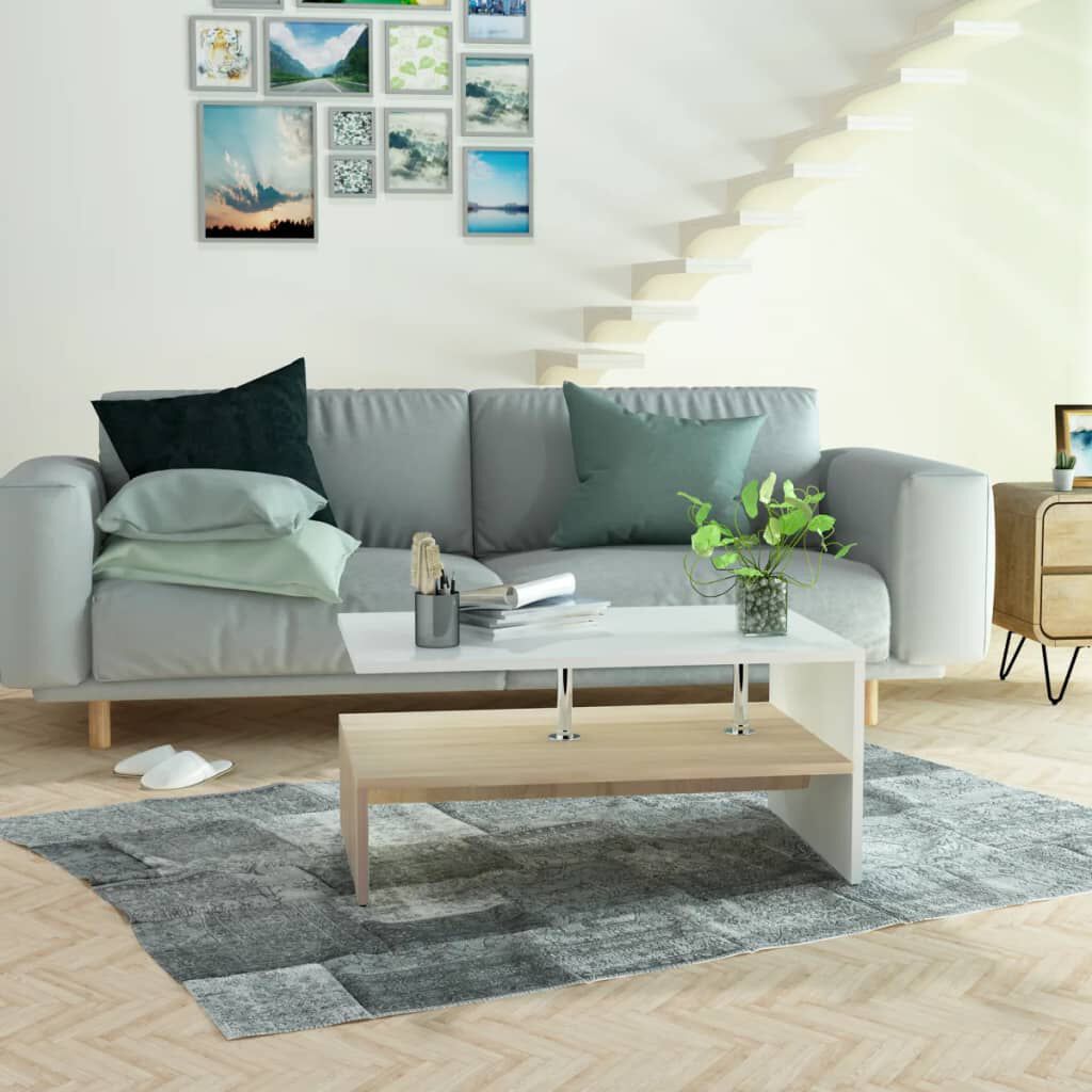 vidaXL Τραπεζάκι Σαλονιού Δρυς και Λευκό 90 x 59 x 42 εκ. Επεξ. Ξύλο