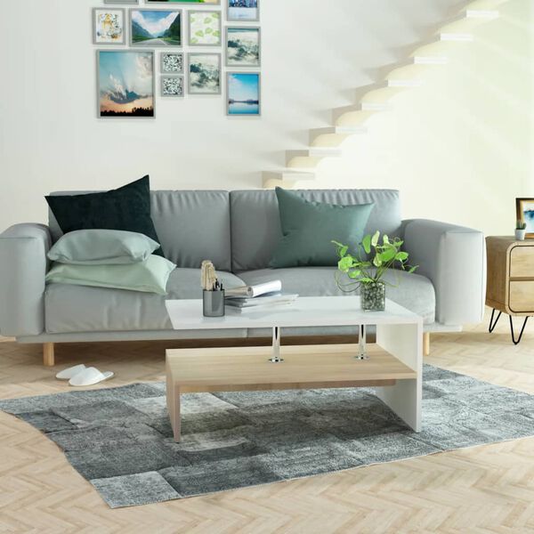 vidaXL Τραπεζάκι Σαλονιού Δρυς και Λευκό 90 x 59 x 42 εκ. Επεξ. Ξύλο