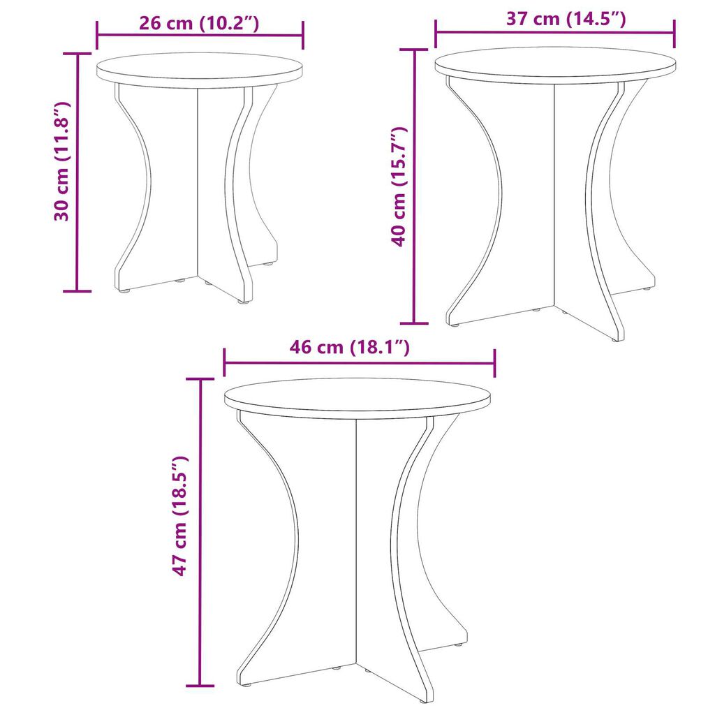 vidaXL Τραπεζάκι σαλονιού 3 pcs Φυσικό 46 x 46 x 47 εκ.