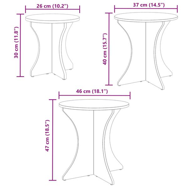 vidaXL Τραπεζάκι σαλονιού 3 pcs Φυσικό 46 x 46 x 47 εκ.