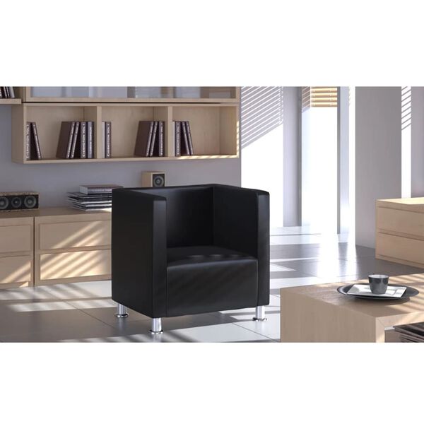 vidaXL Πολυθρόνα Cube Μαύρη από Συνθετικό Δέρμα