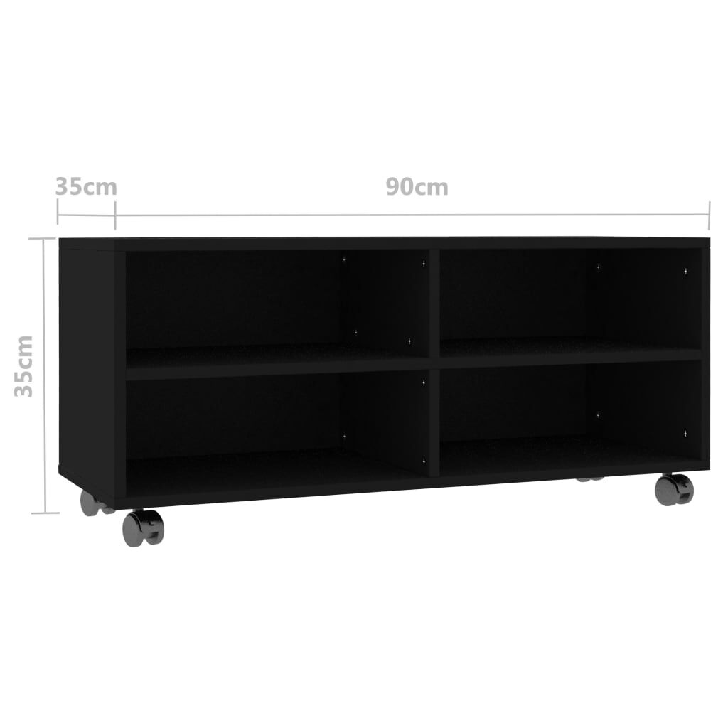vidaXL Έπιπλο Τηλεόρασης με Ρόδες Μαύρο 90x35x35 εκ. από Επεξ. Ξύλο