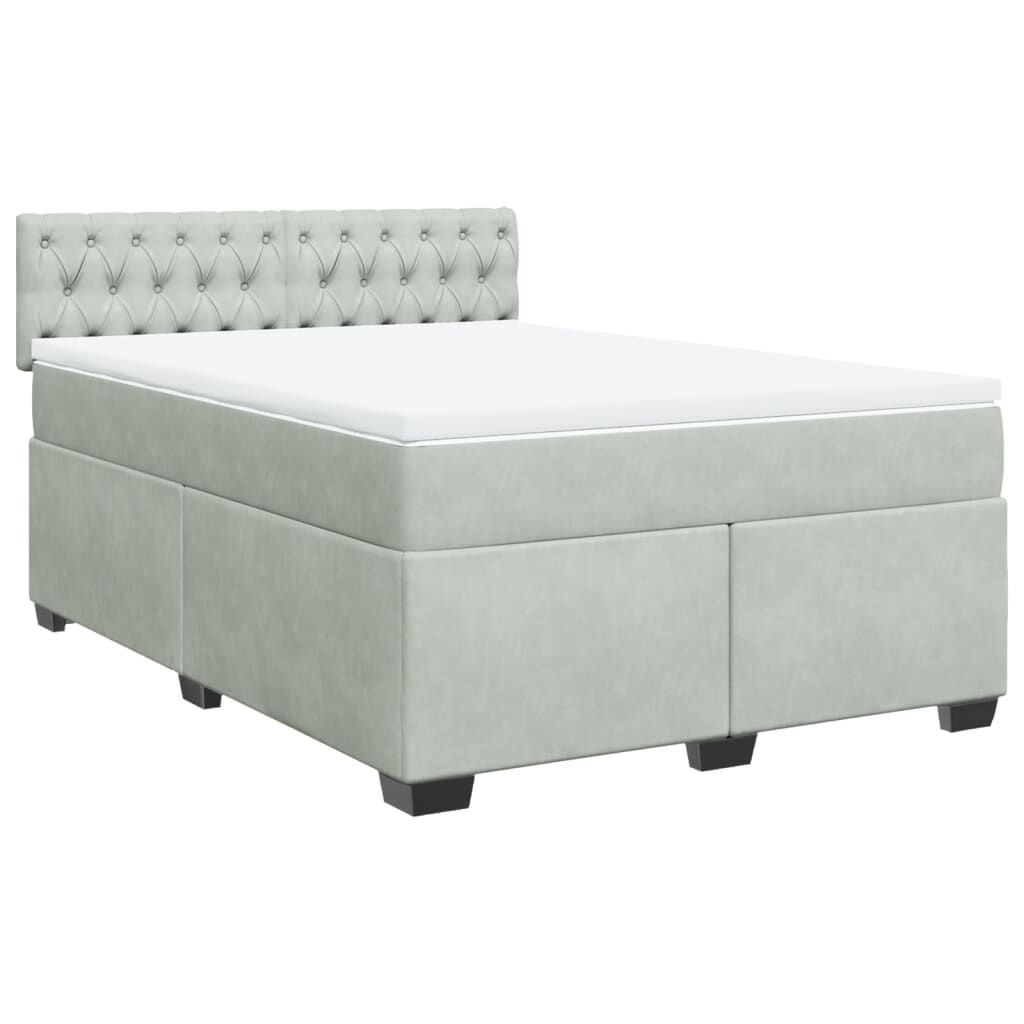 vidaXL Κρεβάτι Boxspring με Στρώμα Ανοιχτό Γκρι 140x200 εκ. Βελούδινο