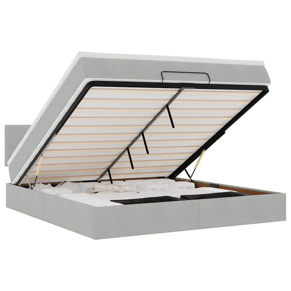 vidaXL Οθωμανικό κρεβάτι με στρώμα & LEDs Ανοιχτό γκρι Βελούδο