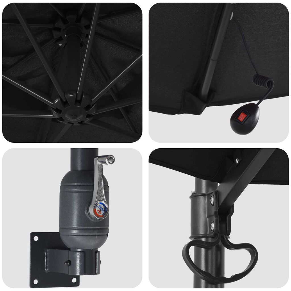 vidaXL Ομπρέλα Κήπου Μαύρο 248 x 248 x 148 εκ. Πολυεστέρας, Χάλυβας