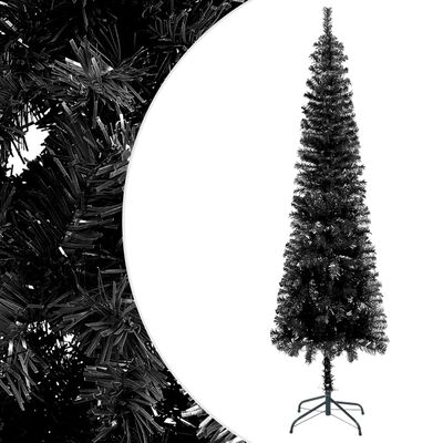 vidaXL Χριστουγεννιάτικο Δέντρο Προφωτ. Slim με Μπάλες Μαύρο 210εκ