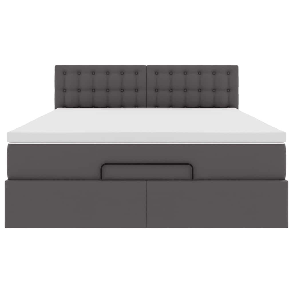 vidaXL Οθωμανικό κρεβάτι με στρώματα & LEDs Γκρι Faux Leather