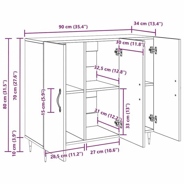 vidaXL Πλαϊνό γραφείο Καφέ 90 x 34 x 80 εκ. Επεξεργασμένο ξύλο