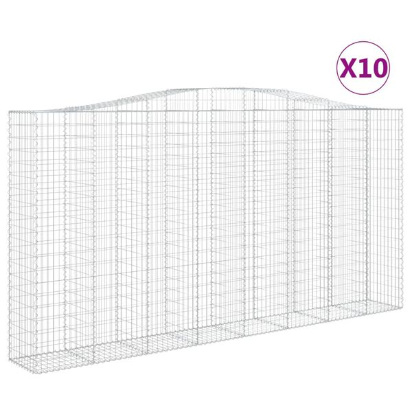 vidaXL Συρματοκιβώτια Τοξωτά 10 τεμ. 400x50x200/220 εκ. Γαλβαν. Ατσάλι