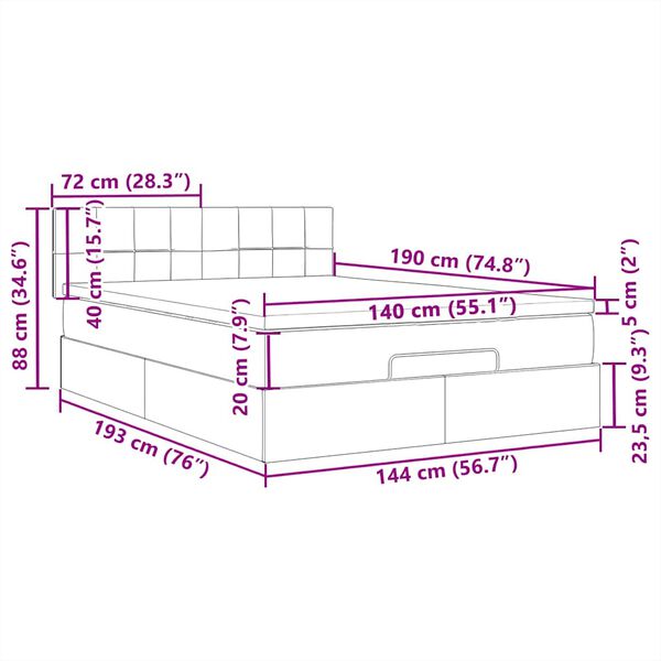 vidaXL Οθωμανικό κρεβάτι με στρώμα & LEDs Μαύρο 140x190 cm Ύφασμα