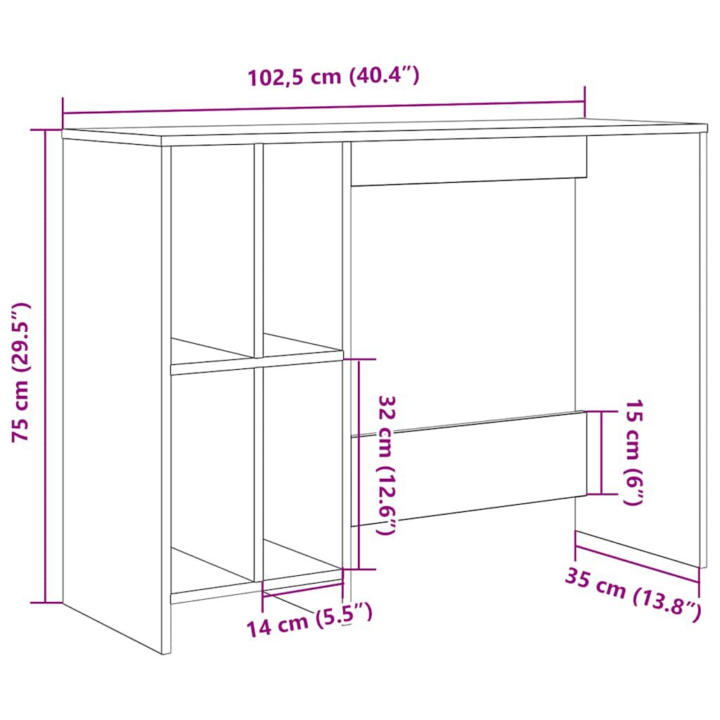 vidaXL Γραφείο Αρτισιανή Δρυς 102,5x35x75 εκ. από Επεξεργασμένο Ξύλο