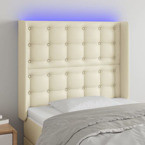 vidaXL Κεφαλάρι Κρεβατιού LED Κρεμ 83x16x118/128εκ. Συνθετ. Δέρμα