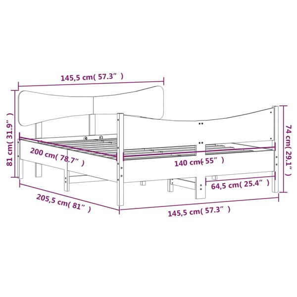 vidaXL Σκελετός Κρεβατιού Χωρίς Στρώμα Καφέ 140x200 Μασίφ Ξύλο Πεύκου