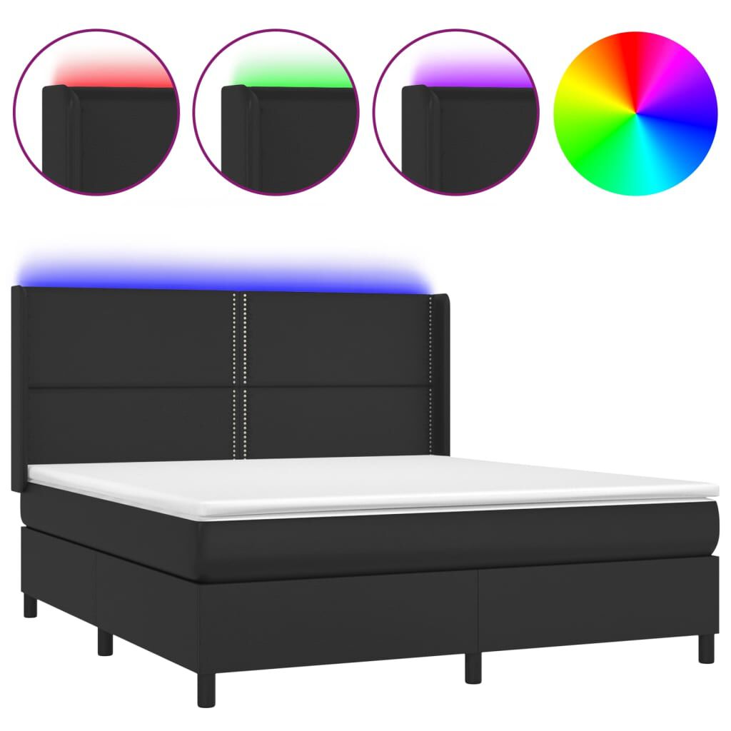 vidaXL Κρεβάτι Boxspring με Στρώμα & LED Μαύρο 180x200 εκ. Συνθ. Δέρμα