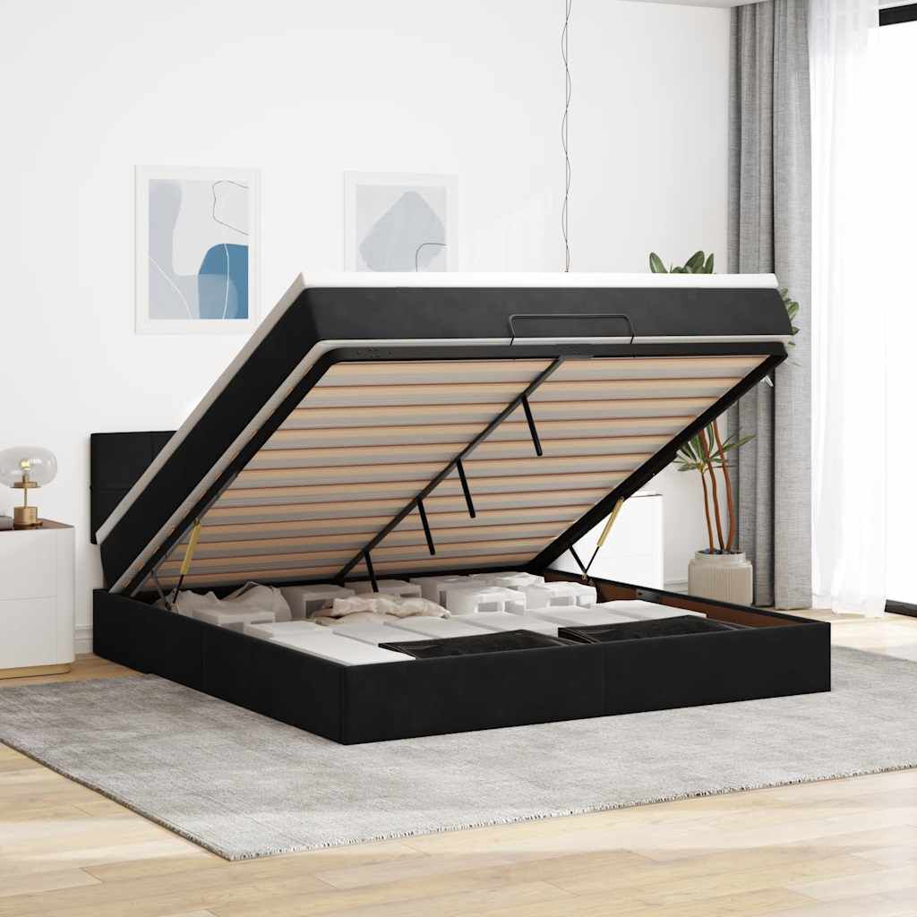 vidaXL Οθωμανικό κρεβάτι με στρώμα & LEDs Μαύρο 160x200cm Velvet