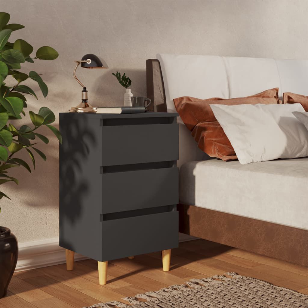 vidaXL Κομοδίνα 2 τεμ. Γκρι 40 x 35 x 69 εκ. με Μασίφ Ξύλινα Πόδια