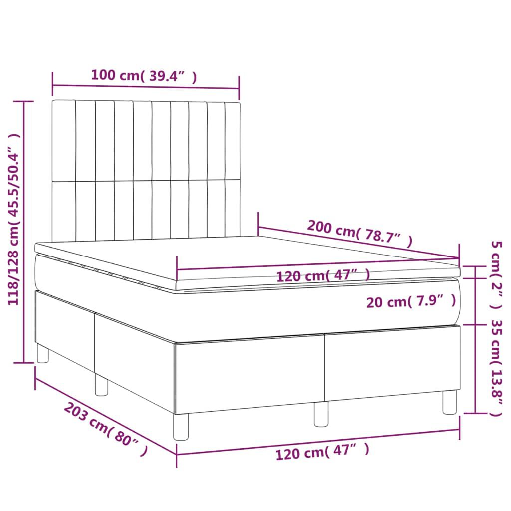 vidaXL Κρεβάτι Boxspring με Στρώμα Μαύρο 120 x 200 εκ. Βελούδινο