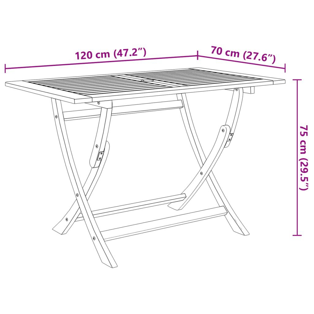 vidaXL Τραπέζι Κήπου Πτυσσόμενο 120 x 70 x 75 εκ. Μασίφ Ξύλο Ακακίας