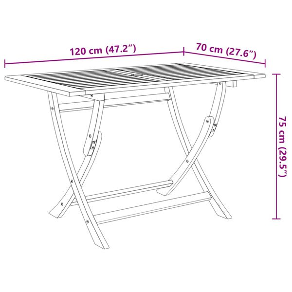 vidaXL Τραπέζι Κήπου Πτυσσόμενο 120 x 70 x 75 εκ. Μασίφ Ξύλο Ακακίας
