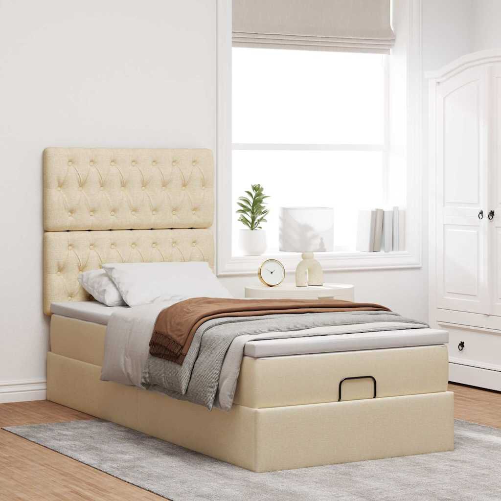 vidaXL Οθωμανικό κρεβάτι με στρώμα Cream 90x200cm ύφασμα