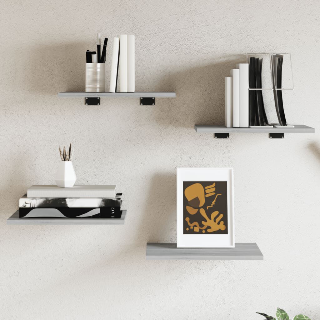 vidaXL Ράφια Τοίχου 4 τεμ. Γκρι Sonoma 40x30x1,5 εκ. Επεξεργ. Ξύλο